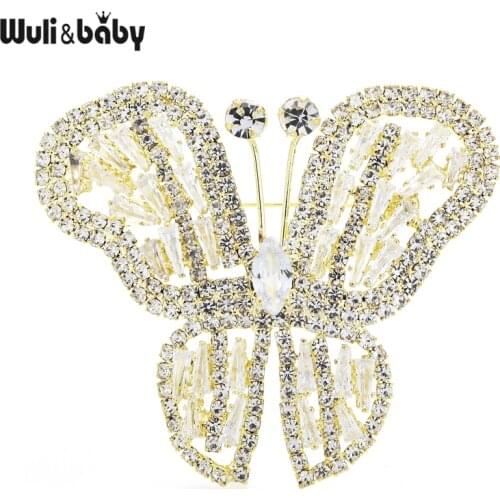 Wuli&baby Cubic Zircon Butterfly Brooches Women Unisex Beauty Butterfly Insect Party Office Brooch Pins Gifts