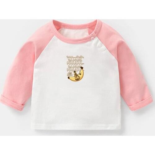 Funny Happy Banana Play the Guitar Hey Jude BAA NANA Design Newborn Baby T-shirts Toddler Raglan Color Long Sleeve Tee Tops