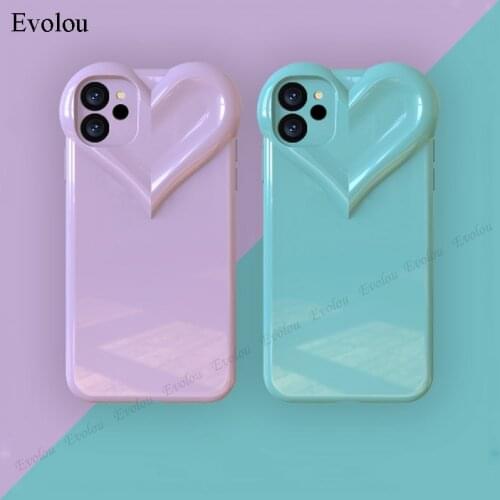 3D Love heart Camera Protection Phone Case for iphone 12 Pro max 11Pro XR Xs Max Candy Color Soft bumper Cover for iphone 7 8 SE