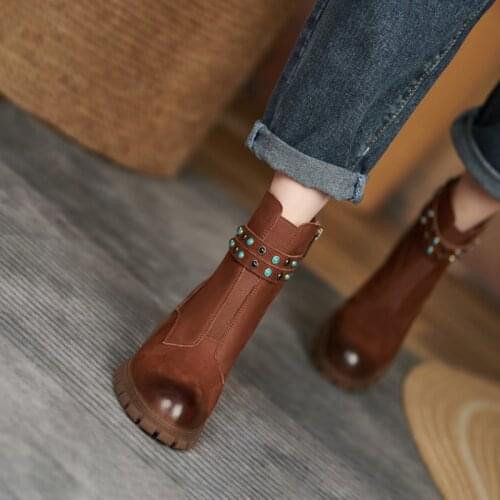 2021 Fashion Women Boots Round Toe Thick Heel Women Shoes Genuine Leather Boots for Women New Fall Shoes Women Ankle Boots Women