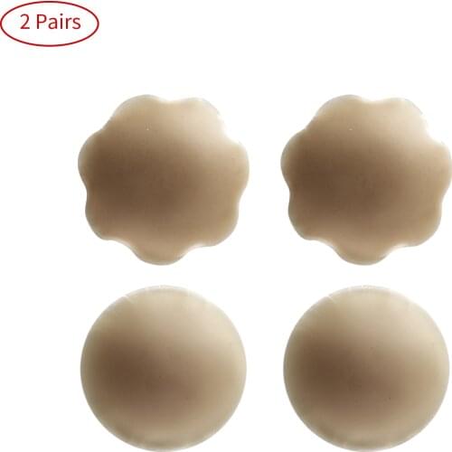2 Pairs Women Silicone Breast Petals Stickers Flower/Round Shape Invisible Bra Anti-glare Nipple Covers Push Up Nipple Stickers