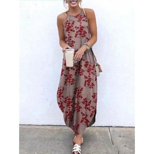 Women Sexy Halter Dresse Summer Floral Irregular Beach Dress 2021 Evening Party Maxi Dress Sleeveless Split Flowy Long Sundress
