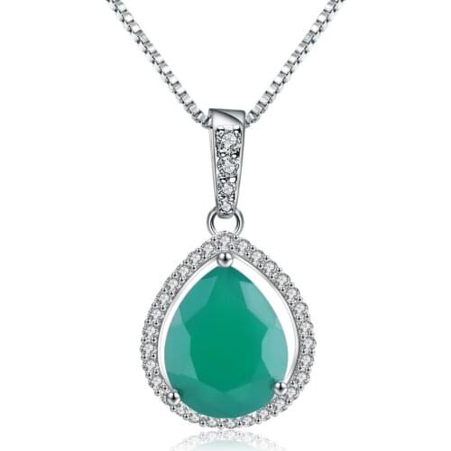 GEMS BALLET Natural Green Agate Water Drop Shape Pendant 925 Sterling Silver Gemstone Necklace for Women Wedding Fine Jewelry