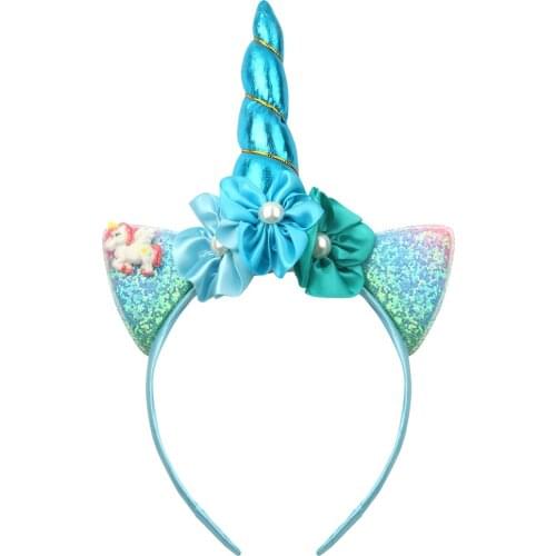 1 PC Girls Plastic Hairbands Glitter Sequins Unicorn Floral Pearl Hairband New Design Kawaii Children Party Supplies Headwear