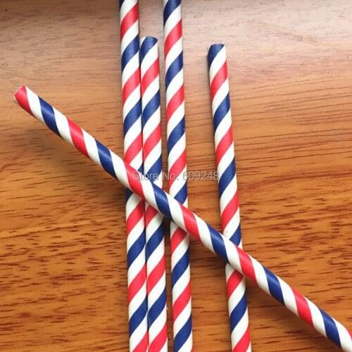 100pcs Mixed Colors Navy Red Striped Paper Straws,Nautical Party Drinking Straws,July 4,Independence Day,Partiotic,Super Bowl
