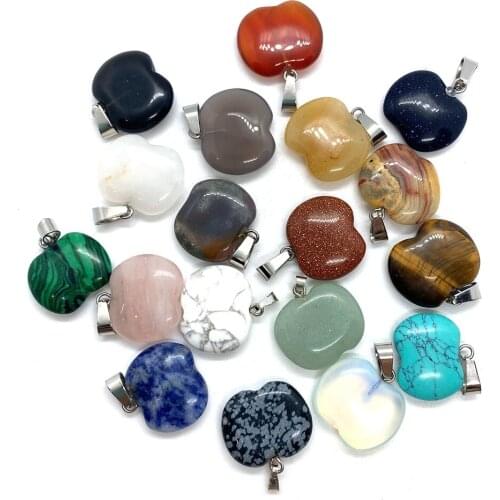Natural Stone Pendant Sandstone Lapis Lazuli Topaz Apple Shape Pendant DIY Necklace Bracelet Earring Accessories 5pcs