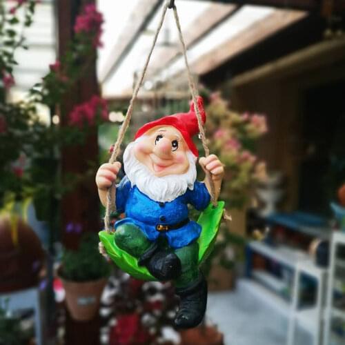 Home Garden Decoration Accessories American Santa Elf Statue Outdoor Garden Hanger Pendant Nordic Dwarf Swing Resin Sculpture
