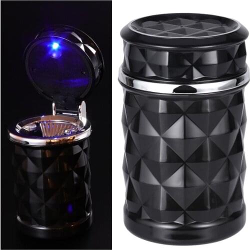 LUOEM Car Ashtray With LED Light Smokeless Auto Cigarette Ash Holder With Blue LED Light For Car Cup Holder Auto Ash Tray (Black