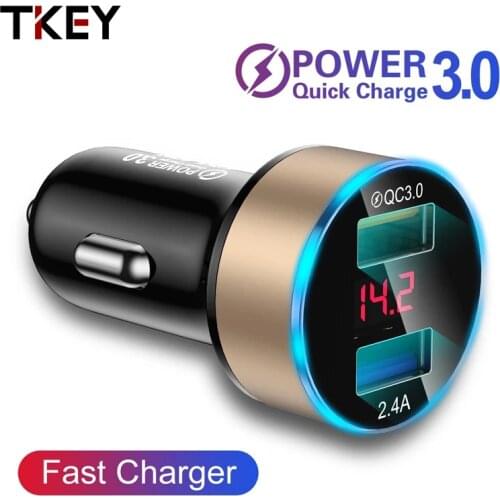TKEY 3.1A Dual Car Charger LED Display Universal USB Mobile Phone Car Charger For xiaomi mi 9 Samsung S10 Plus S9 fast charger