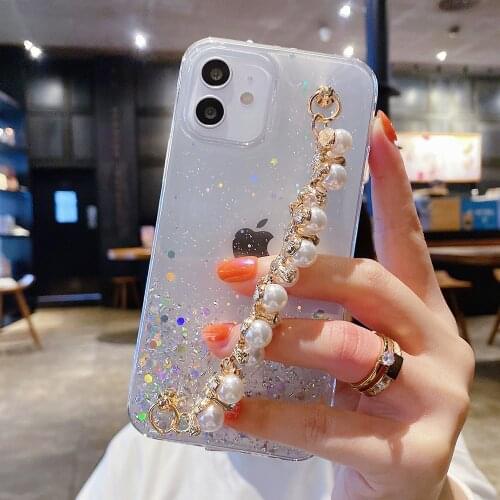 LOVECOM Bling Glitter Pearl Chain Phone Case For Xiaomi POCO X3 NFC 10 T Pro 11 10 Ultra Redmi Note 9 Pro 8 Pro K40 Soft Cover