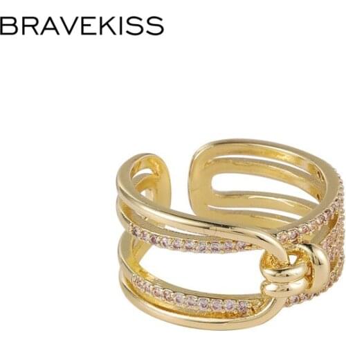 BRAVEKISS Multilayer Layer Elegant Cubic Zirconia Rings Luxury CZ Stone With Open Ring Fashion Jewelry For Women PR0241