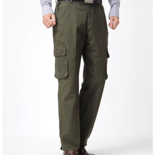 Men Casual Pockets Button Zipper Long Straight Cargo Pants Outdoor Trousers