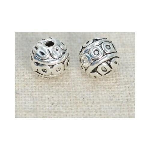 SEA MEW 8mm 50pcs Antique Silver Color retro pattern spacing beads round beads made for jewelry