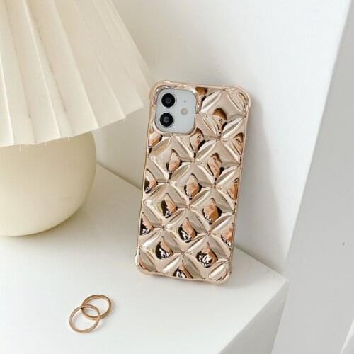 XR Case Luxury Gold Plated CC Diamond Glitter Cover for iPhone 12 Pro Max 11 7 8 Plus XS X Silicone 3D Rhomb Cover SE 2020 Cases