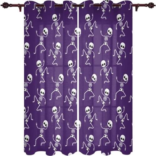 Halloween Skull Purple Window Curtains Kitchen Bedroom Drapes Home Decor Luxury Living Room Backdrop Curtain