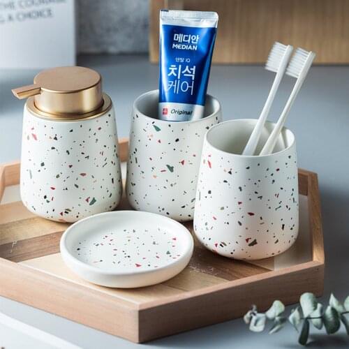 Ceramic Millstone Bathroom Set Illusion Memory Fragment Art Golden Head Soap Dispenser Lotion Gel Liquid Pump Bottle Dish Gargle