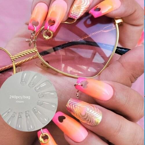 Cute Heart Medium Coffin False Nail Tips Full Cover Nails Fake Tip Press On Salon Manicure Nail Art Decorations 240pcs