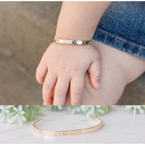 Personalized Baby Toddler Name Bracelet & Bangle Stainless Steel Engraved Heart Flower With Letter Bracelet Kids Custom Jewelry