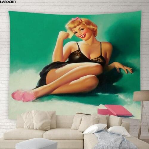 Sexy Girl Tapestry Hippie American Woman Retro Oil Painting Background Wall Hanging Cloth Hotel Living Room Bedroom Home Decor