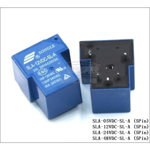 2pcs/Lot SONGLE Power Relay SLA-05VDC-SL-A / SLA-12VDC-SL-A / SLA-24VDC-SL-A / SLA-48VDC-SL-A 5Pin 5V 12V 24V 48V 30A T90