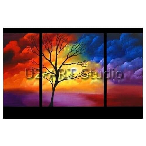 Designs group painting handmade sunrise painting artificial Leafless tree and colors clouds fine Collages art picture 2YXAB161