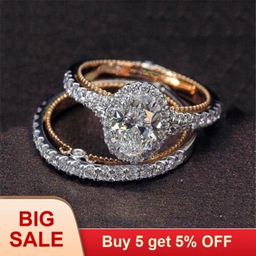Luxury Female White Round AAA Zircon Ring Set Fashion Gold Silver Color Jewelry Promise Engagement Rings For Women