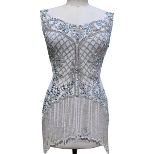 Handmade rhinestones beads applique sew on stones trim patches 65*39cm for wedding dress accessory