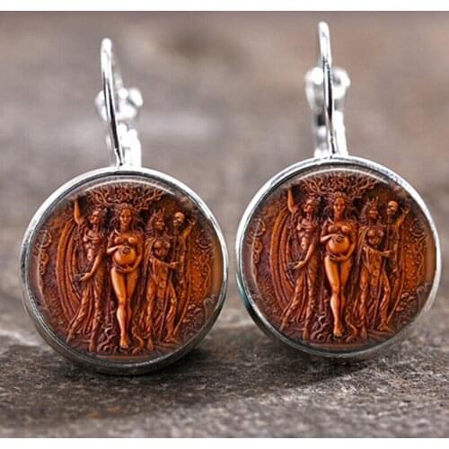 Retro Statue of Triple Moon Goddess Drop Earrings Handcrafted Glass Dome Dangle Earrings Magic Talisman Jewelry for Women