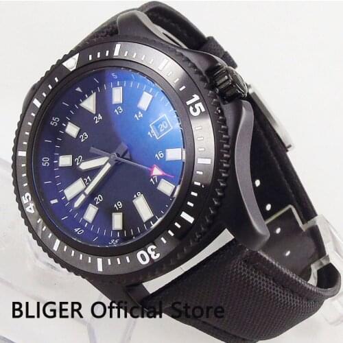 BLIGER Sport Style 44mm PVD Wristwatch Date Function Rotating Bezel Sterile Dial MIYOTA Movement