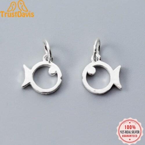 TrustDavis Real 925 Sterling Silver Fashion Sweet Hollow Fish Charm Pendant Handmade DIY Accessories Jewelry Wholesale DZ114