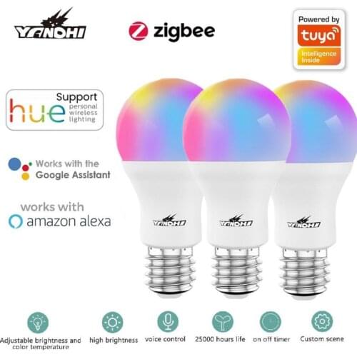 YANDHI Tuya Zigbee 3.0 Smart LED Light Bulb E27 RGB+W+C Dimmable Smart Life APP Remote Control Work With Alexa Google Assistant