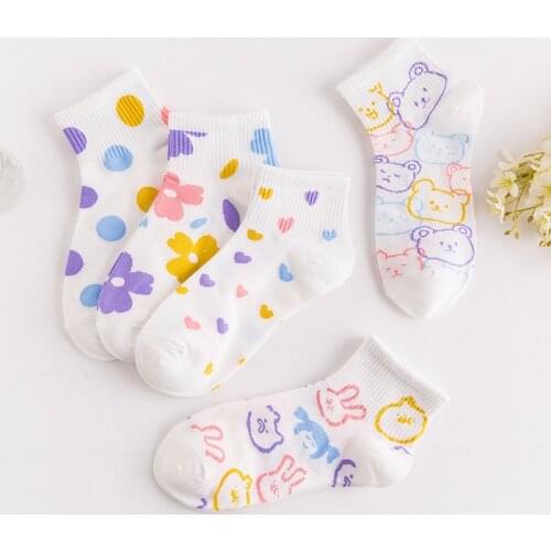 Spring And Summer New Fashion Cartoon Rabbit And Bear Cute Animal Female Socks Cute, Love Flower kawaii Comfortable Casual Socks