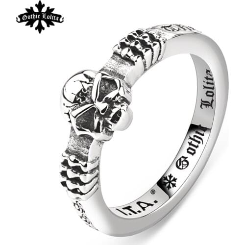 Vintage Hip-hop Punk skull Stainless steel Roman letter god bless the word tail Ring Skeleton for Uniex