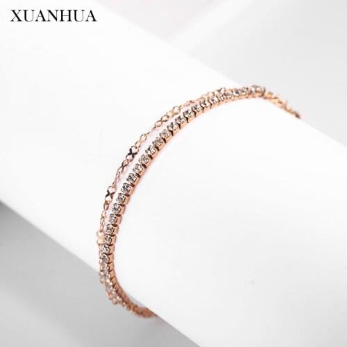 XUANHUA Rose gold Crystal Charm Bracelet Charms Stainless steel Jewelry Woman Fashion Fine jewelry Accessories Gifts for women