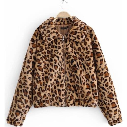 Evfer Winter Ladies Leopard Print Vintgae Think Jackets Outwear Women Fashion Animal Print Autumn Hairy Loose Coats Jackets Chic