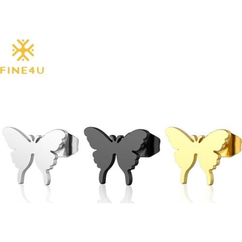 FINE4U E284 Cute Hypoallergenic Butterfly Stud Earrings for Women Minimalist Dainty Butterfly Earrings for Women Sensitive Ears