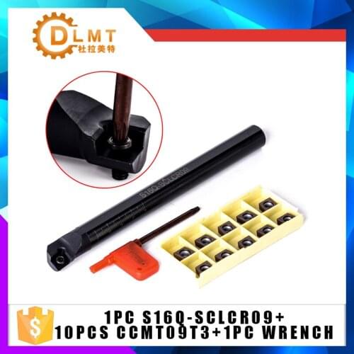 1pc S16Q-SCLCR09 Boring Bar CNC Lathe Turning Tool Holder 10pcs CCMT09T3 Carbide Inserts Contains a wrench