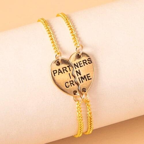 2 Pcs/Set Partners In Crime Broken Heart Puzzle Couple Bracelet Fashion Gold Chain Bracelets For Best Friends Sisters Lovers