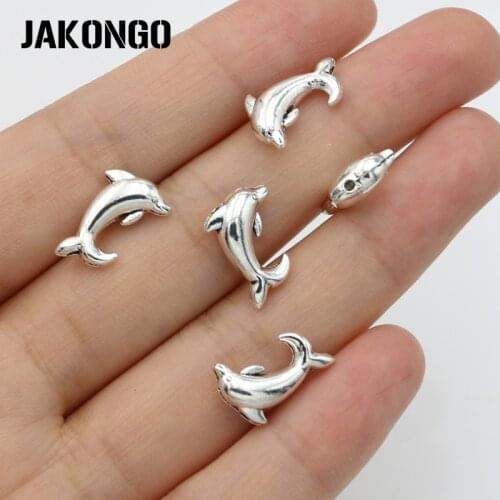 40PCS Dolphin Spacer Beads Antique Silver Plated Loose Beads for Jewelry Making Bracelet Accessories DIY Findings Craft
