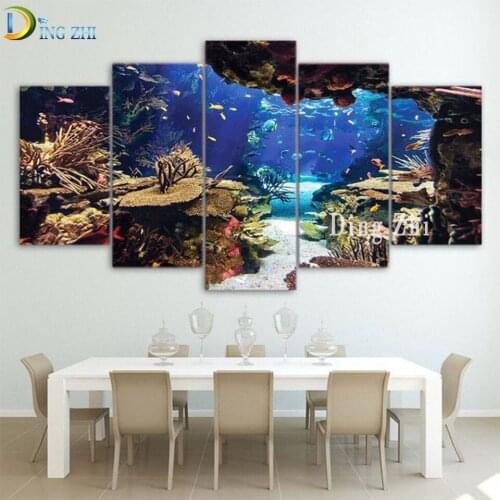 5 Panel Underwater Scenery Diamond Painting Reef And Fish Embroidery Mosaic Full Drill Cross Stitch Landscape Home Wall Decor