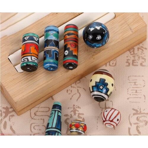 5pcs/lot Geometry Pattern Porcelain Beads Cylinder Ceramic Charms Handmade Beads For DIY Jewelry Making Accessories