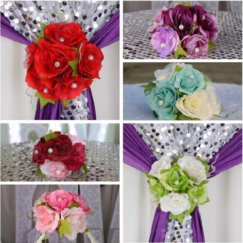 Free Shipping Beautiful Artificial Rose Silk Flower Gauze Curtain Clip Wedding Prop Backdrop Decoration 10pcs/lot