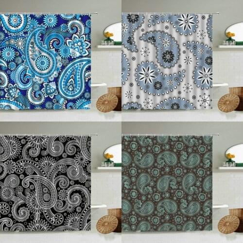 Bohemian Perris Seamless Pattern Shower Curtain With Traditional Asian Elements Exotic Bathroom Hanging Waterproof Curtains Set