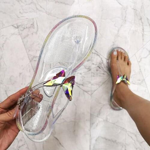 Comemore Large Size 42 Fashion Woman Jelly Shoes 2021 New Transparent Summer Simple Butterfly PVC Beach Crystal Womens Sandals