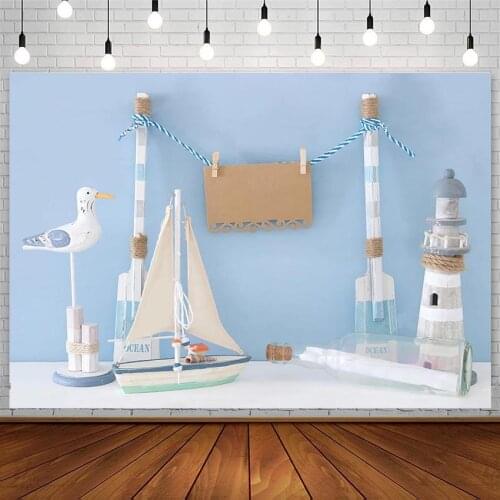 Avezano Birthday Baby Shower Backdrop Navigation Seagull Boat Photocall Blue Photo Photography Background Studio Photozone Decor