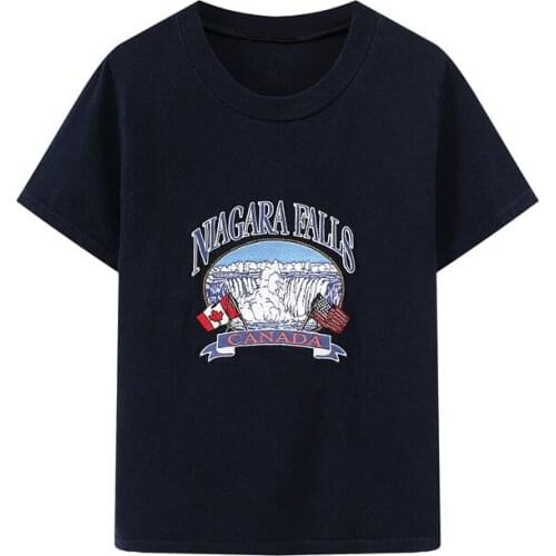 Oversize Girls Soft Cotton Vintage T-shirt 2021 Fashion Ladies Office Casual Women Waterfall Embroidered Navy Blue T-shirt