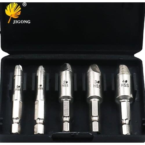 JIGONG 5Pcs Damaged Screw Remover 1/4"Hex Shank Hss Broken Breakage Head Stripped Screw Bolt Remover Extractor