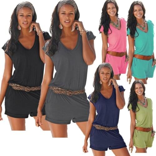 2020 Europe and The United States Summer New Deep V Collar Sleeveless Jumpsuit Fashion Casual Sexy Slim Simple Cotton Jumpsuit