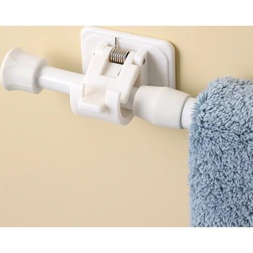 2Pcs White Hanging Rod Clip Shower Curtain Rod Fixed Clip Hanging Rack Hook Self Adhesive Wall Curtain Hanging Rod Clamp Hooks