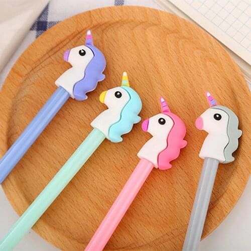 3Pcs Cute Unicorn Gel Pen School Stationeries Learning Supplies Lovely Beautiful Colour Office Black 0.5mm Refill Signature Pen